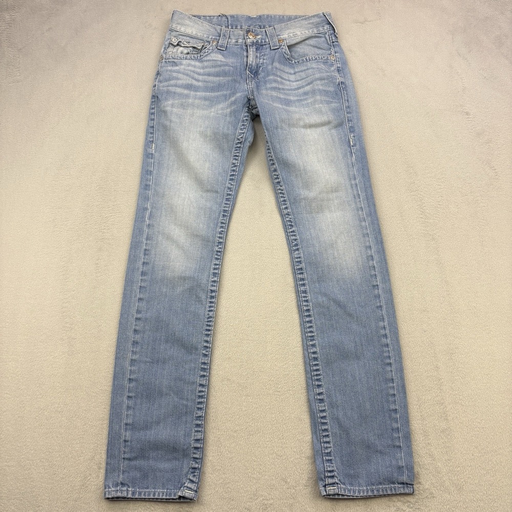 True Religion Jeans Mens 29x34 Blue Denim Skinny Fit Faded Whisker 100% Cotton